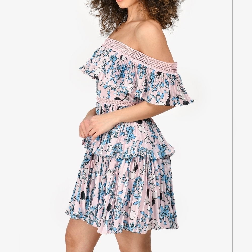 Self-Portrait Pink and White Dress - Picture 1 of 12